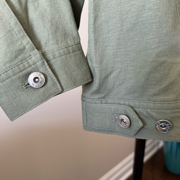 Olive Green khaki Jean Jacket Linen Blend Women’s Size Small Cleo - Picture 6 of 8